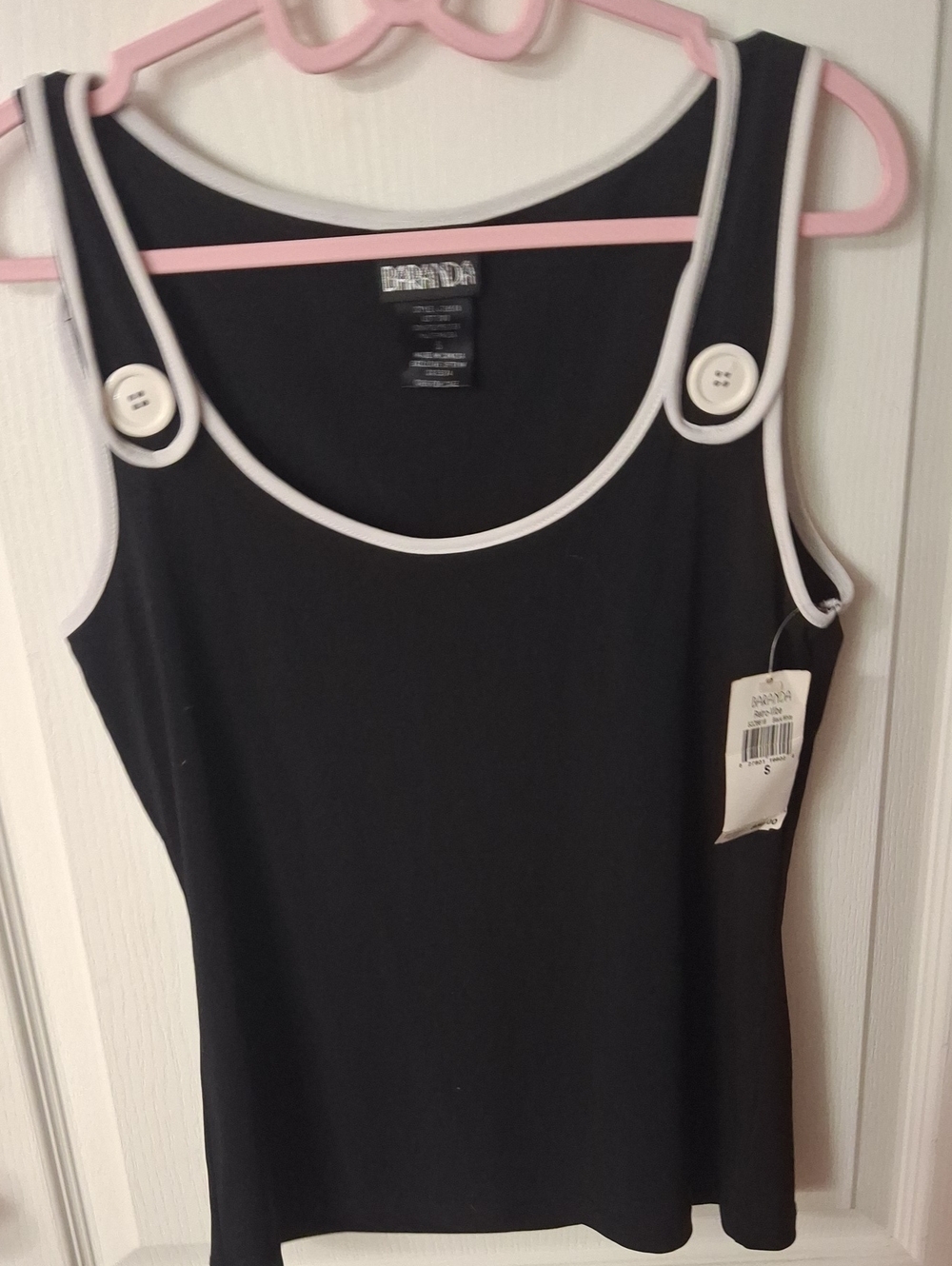 Baranda Black & White Button Shoulder Tank Top NWT  Size S
